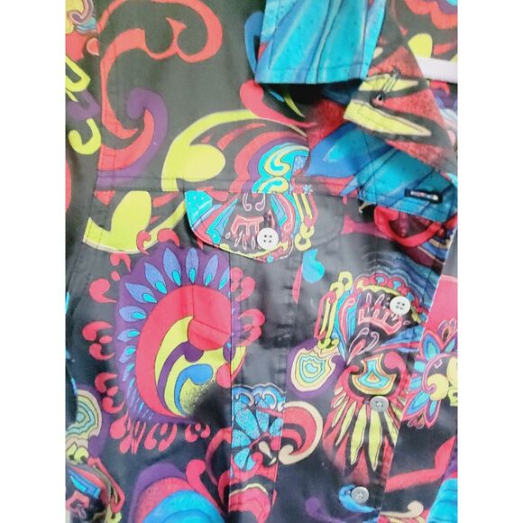 Chico's 3 Vibrant Abstract Button Front Tailored Shirt Jacket XL Cotton Blnd LS - Picture 6 of 6